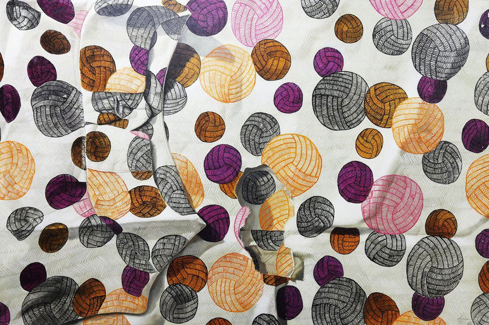 Marina Cruz (b.1982): Just balls, and atoms, and planets and a holesigned and dated 2016 (lower right)oil on canvas40” x 60” (102 cm x 152 cm) Provenance:ARNDT Fine Art A painter of dresses and t