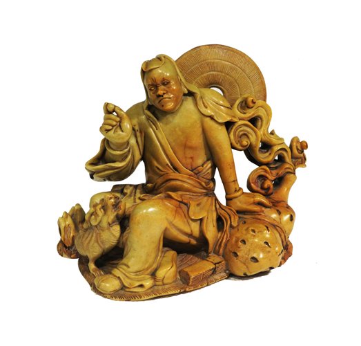 Soft Stone Man with Dragon: Soft Stone Man with Dragon H: 8” x L: 8” x W: 5 1/2” (20 cm x 20 cm x 14 cm)