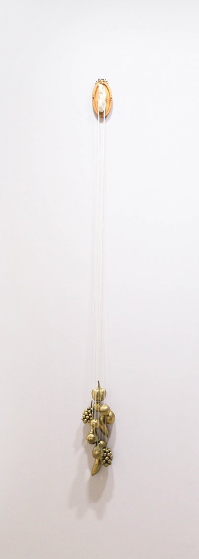 Miguel Aquilizan (b.1986): The Messenger 2018 crystal beads, string, wood, ceramic 100” x 8” (254 cm x 20 cm) Provenance: Museum of Contemporary Art and Design (MCAD) Manila Biography: Juan Miguel A
