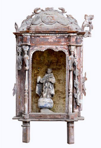 AN OLD URNA: H: 34” x L: 8 1/2” x W: 17 1/2” (86 cm x 22 cm x 44 cm)