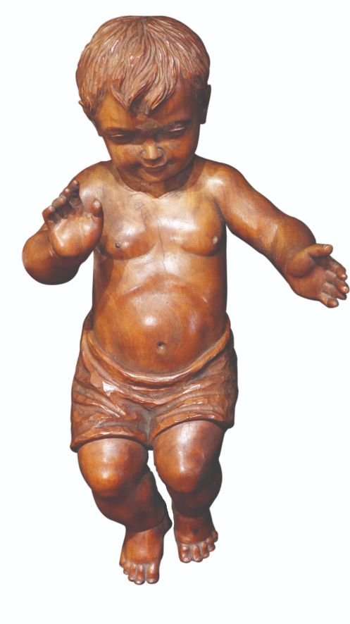 Felix “Kid” Baldemor: Infant Jesus hardwood 16” x 9” x 5 1/2” (41 cm x 23 cm x 14 cm)