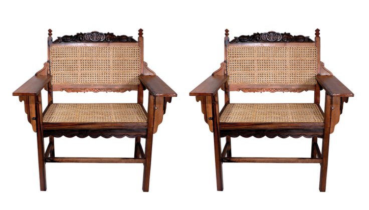 A Pair of Kamagong Grandfather’s Chairs with Solihiya: 38 1/2” x 24 1/2” x 18 1/2” (98 cm x 62 cm x 19 cm) each