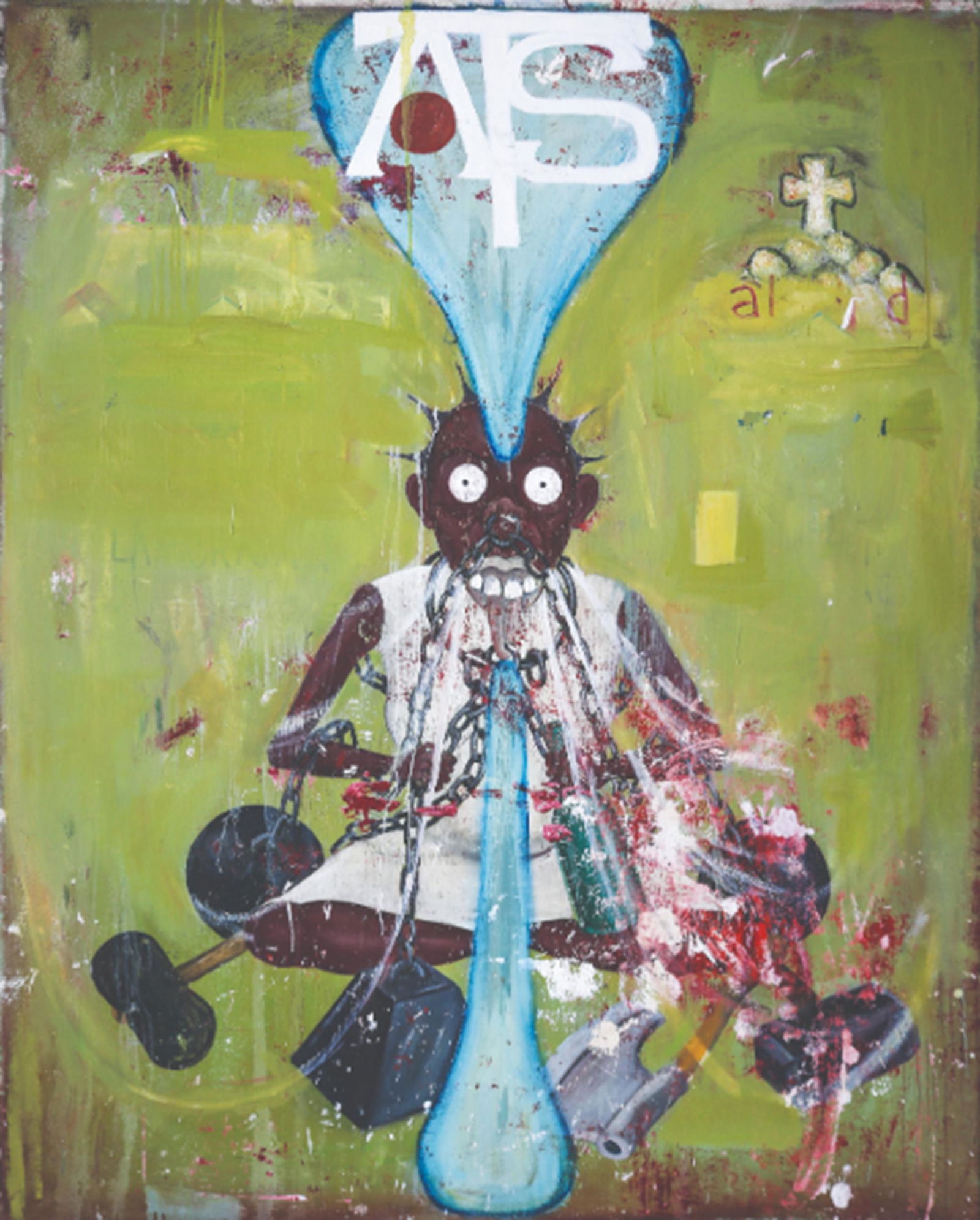 Manuel Ocampo (b. 1965): Chacas Finas 1997 mixed media 79” x 63” (201 cm x 160 cm)