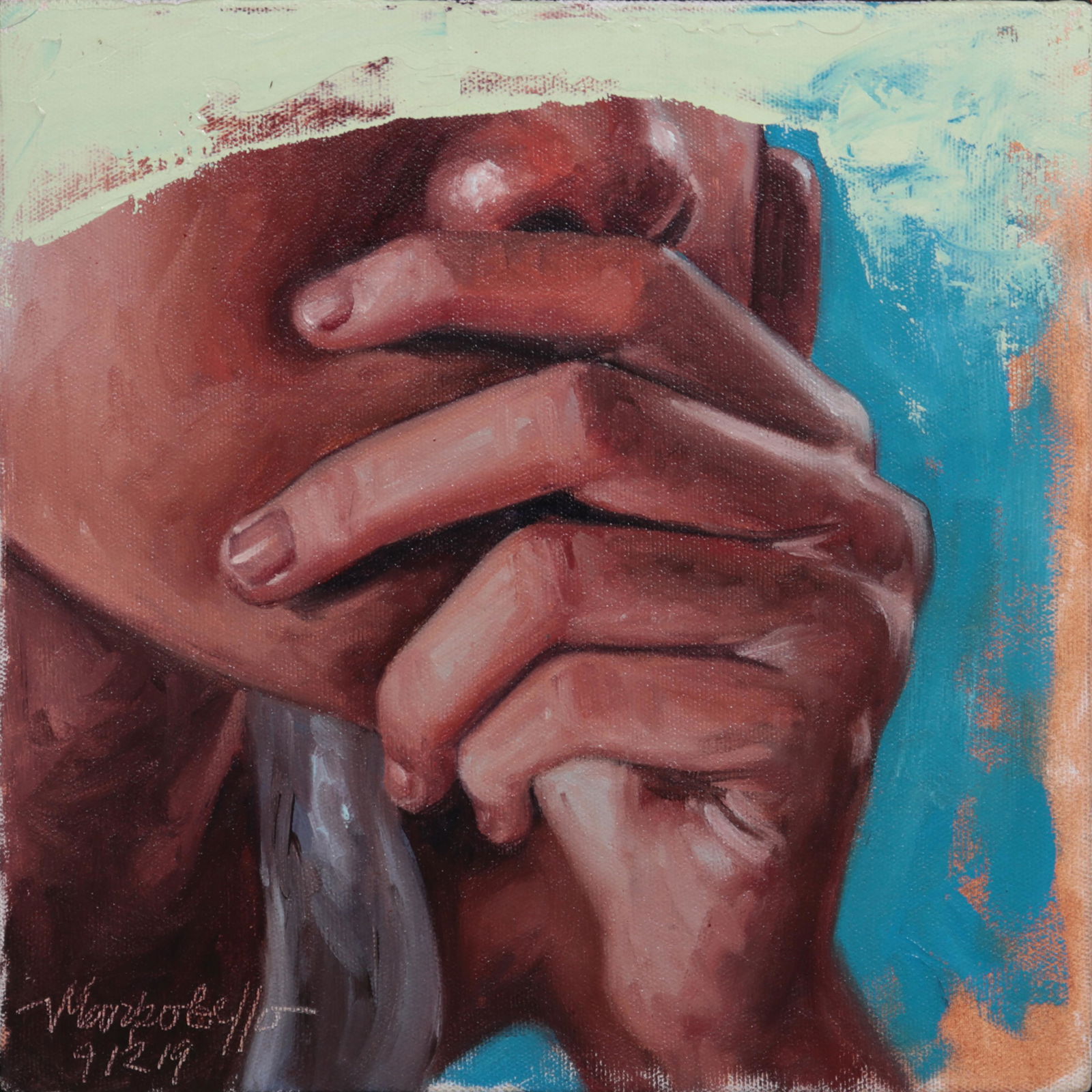 Marko Bello (b. 1982): Untitled signed and dated 2019 (lower left) oil on canvas 12” x 12” (30 cm x 30 cm)