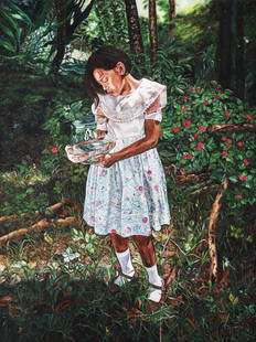 Yasmin Sison (b. 1972) - Sophie and the Goldfish: Artist: Yasmin Sison (b. 1972) Title: Sophie and the Goldfish Signed & Dated: signed and dated 2012 (verso) Medium: oil on canvas Measurements: 80” x 60” (203 cm x 152 cm) Write Up: The