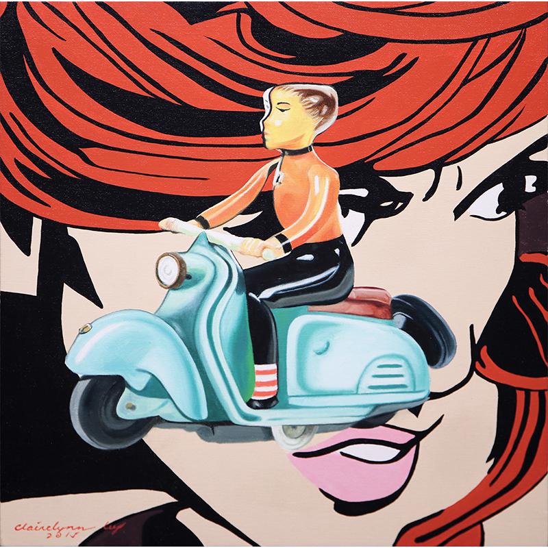 Clairelynn Uy (b. 1974) Scooter: Clairelynn Uy (b. 1974) Scooter signed and dated 2015 (lower left) 17 1/2” x 17 1/2” (29 cm x 29 cm) Accompanied by a certificate signed by the artist confirming the authenticity of this lot