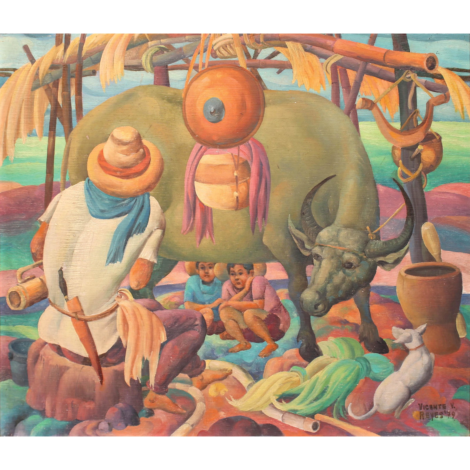 Vicente Reyes (b. 1924): Vicente Reyes(b. 1924) Gumagatas signed and dated 1979 (lower right) oil on panel 18” x 21” (46 cm x 53 cm) This piece is accompanied by a certificate signed by the artist confirming the a