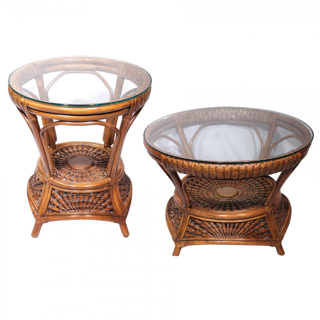 Two Rattan Glasstop Round Tables (1 of 1)