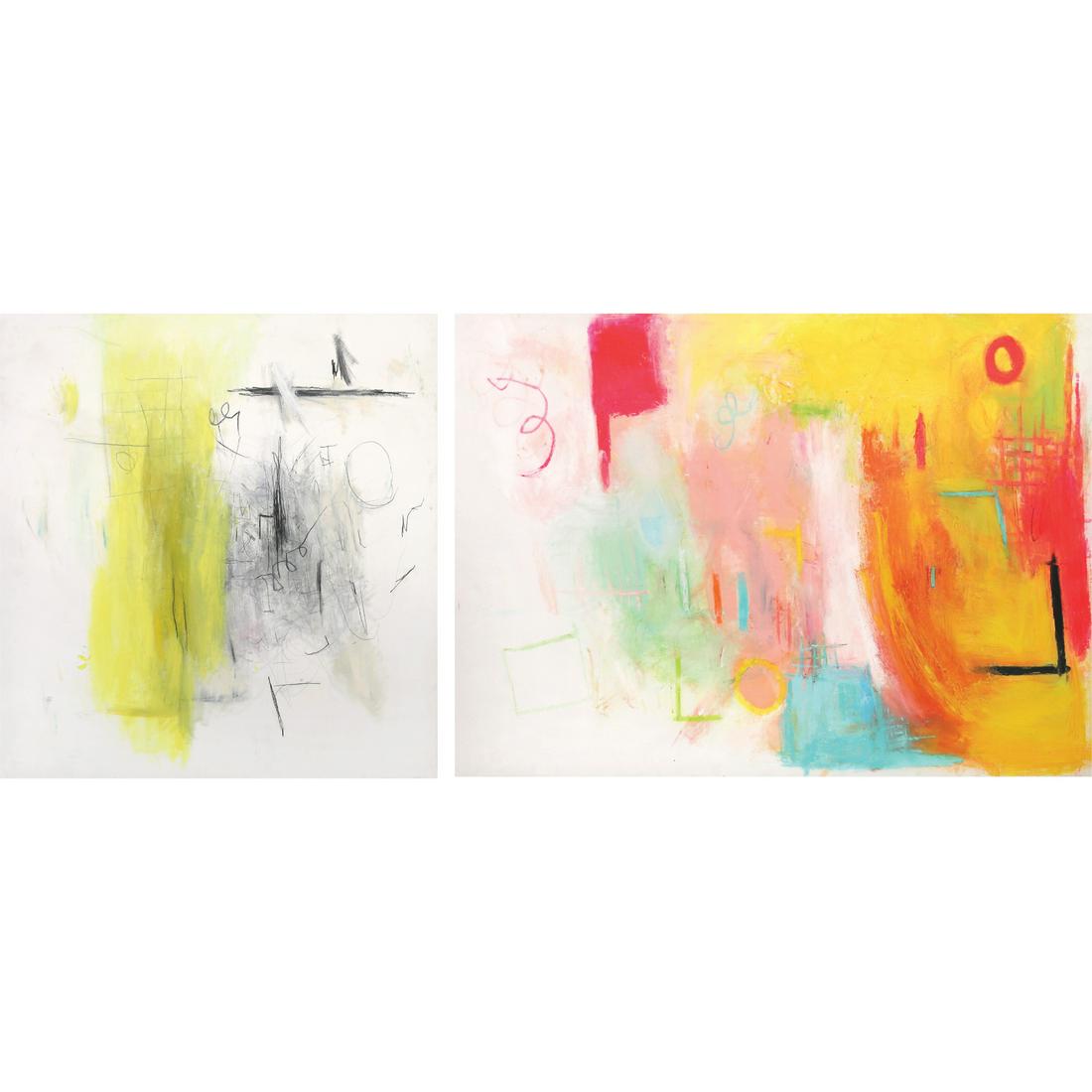 Matthew Adam Ross (b. 1988) a) Untitled b) Untitled: Matthew Adam Ross (b. 1988)a) Untitledsigned and dated 2018 (verso)oil on canvas50” x 47” (127 cm x 119 cm)b) Untitledsigned and dated 2018oil on canvas38” x 52” (97 cm x 132