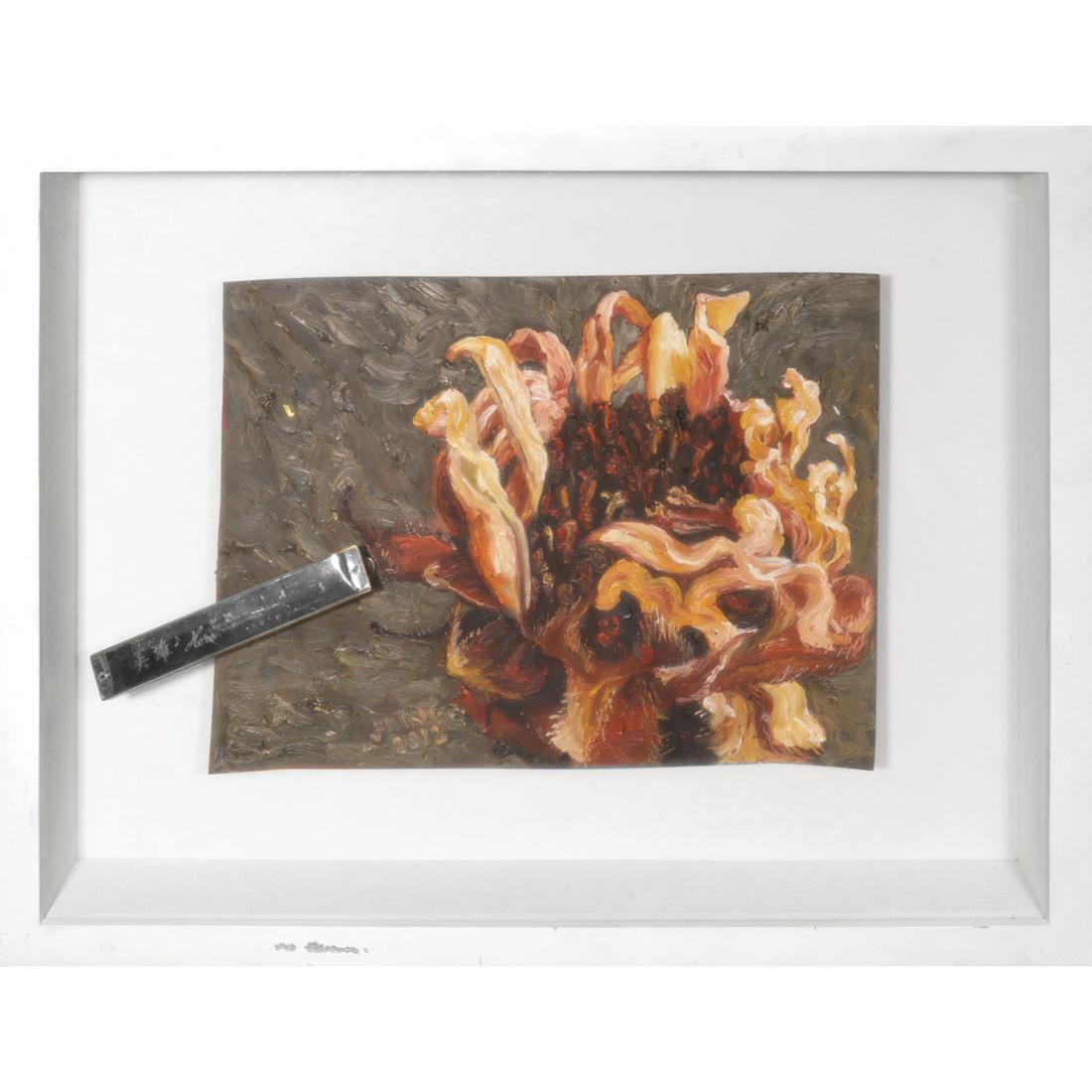 Jonathan Ching (b. 1971): Jonathan Ching (b. 1971) Untitled signed and dated 2012 (lower left) oil on paper and found objectmounted on a shadow box with frame: 19 3/4” x 25 1/2”(50 cm x 65 cm)