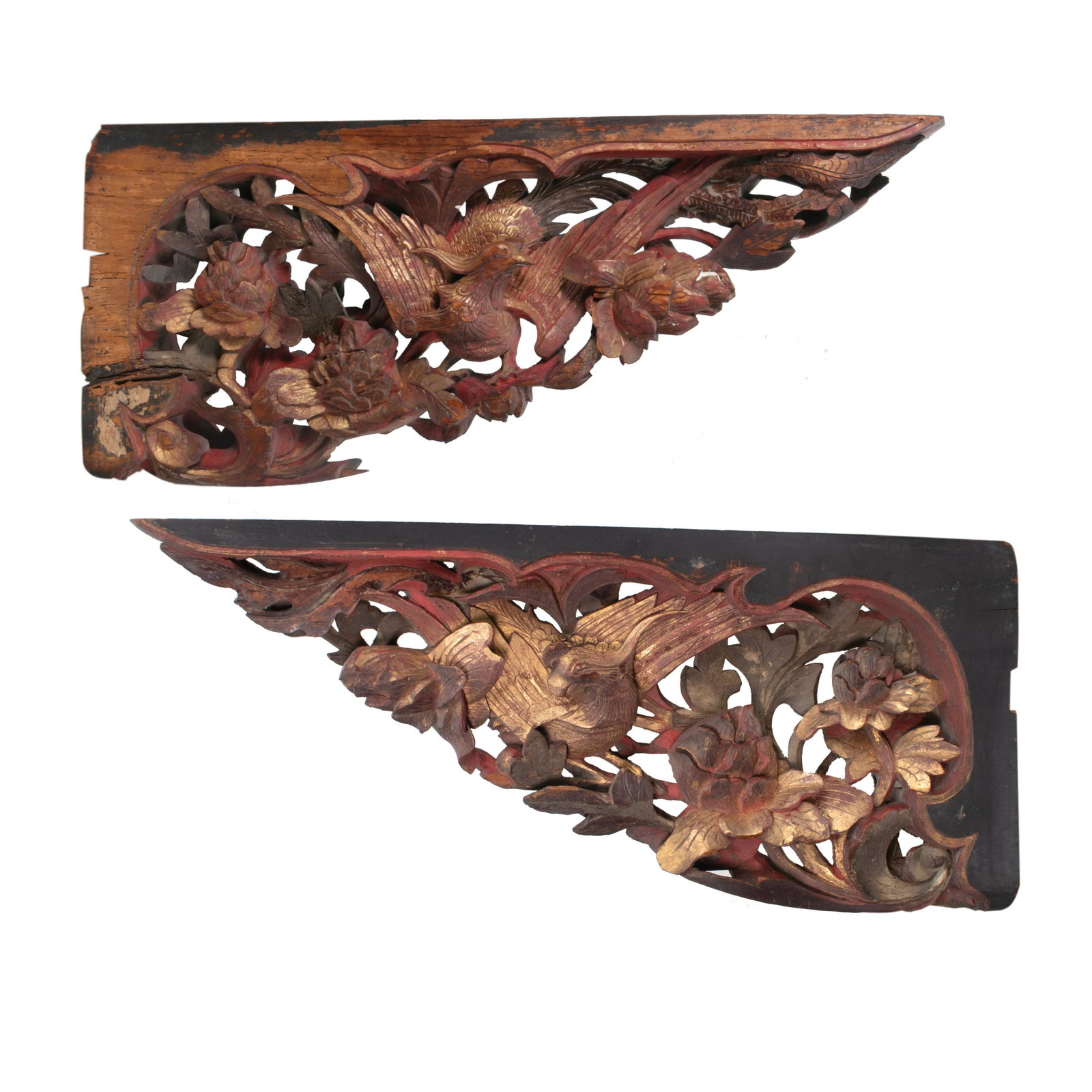 Two Polychromed Architectural Details: Two Polychromed Architectural Details hardwood 6 1/2” x 12”(67 cm x 30 cm) each PROPERTY FROM THE CRISELDA LONTOK COLLECTION