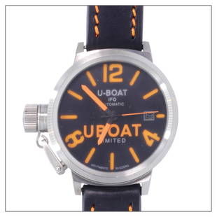 U Boat: Model: IFO limited edition Dial: Black with orange indices and hands Case: Stainless Steel Size: 45mm Condition Report: Case: Case is in excellent condition Dial: Dial is in excellent condition