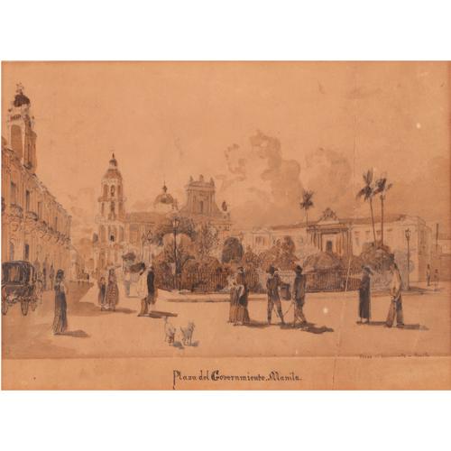 Joseph Selleny (1824 - 1875): PROPERTY FROM THE CARLOS QUIRINO COLLECTION Joseph Selleny (1824 - 1875)Plaza Del Governmiente. Manilawatercolor on paper8 1/2” x 12” (22 cm x 30 cm)LITERATUREQuirino, Carlos L. Maps and V