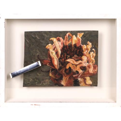 Jonathan Ching (b. 1971): Jonathan Ching (b. 1971)Untitledsigned and dated 2012 (lower left)oil on paper and found objectmounted on a shadow boxwith frame: 19 3/4” x 25 1/2”(50 cm x 65 cm)