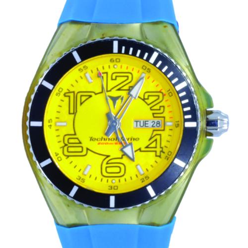 Technomarine: TechnomarineTechnomarine CruiseDial: YellowCase: PlasticSize: 41mmAccessories: Box and extra strapsCondition Report:Case: Plastic case is in excellentcondition with light wear from useDial: Dia