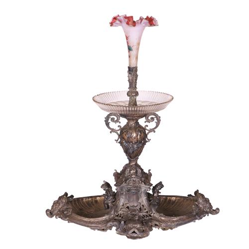 A 19th Century Epergne: A 19th Century Epergne silverplated 29” x 24” x 16” (74 cm x 61 cm x 41 cm)
