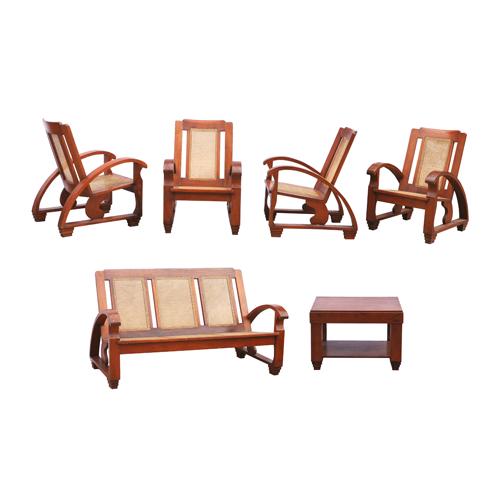 An Art Deco Ambassador Sala Set: An Art Deco Ambassador Sala Setnarraarmchair: 33” x 24” x 29” (84 cm x 61 cm x 74 cm)table: 16 1/2” x 24 1/2” x 22” (42 cm x 62 cm x 56 cm)settee: 32” x 57 1/