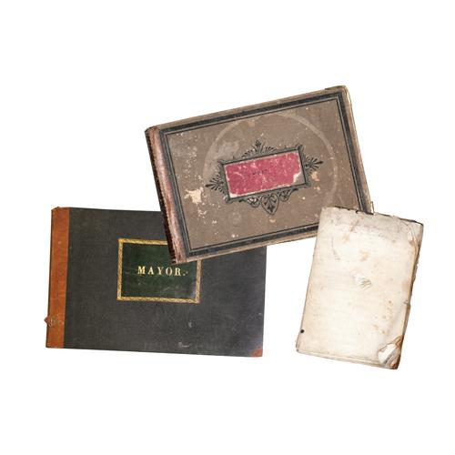 Three Book Ledgers: Three Book Ledgers a) 6 1/2" x 4 1/2" (17 cm x 11 cm)b) 6 1/4" x 9" (17 cm x 23 cm)c) 8 1/2" x 12 1/2" (21 cm x 31 cm)