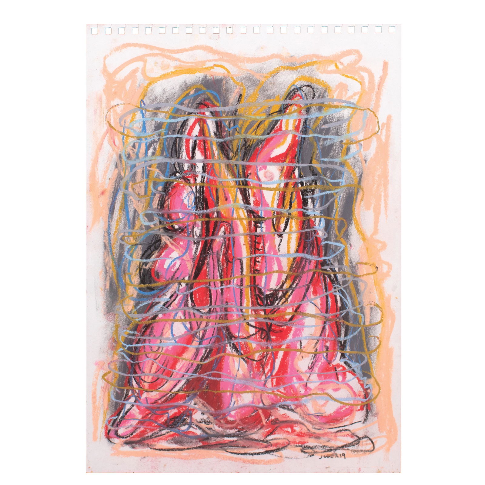 Jigger Cruz (b. 1984) Untitled: Untitled signed (lower right) dated 2019 pastel on paper 19 1/4" x 13 1/2" (49 cm x 34 cm) PROVENANCE Finale Art File, Makati City The art of Jigger Cruz is iconic for its menagerie of colors heaved o