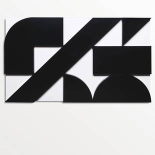 Arturo Luz (1926 - 2021) Black Forms, White Space: Black Forms, White Space signed (lower left) 2018 aluminum 36" x 60" x 4 1/4" (91 cm x 152 cm x 11 cm) Accompanied by a certificate issued by Ms. Luisa Luz-Lansigan confirming the authenticity of this