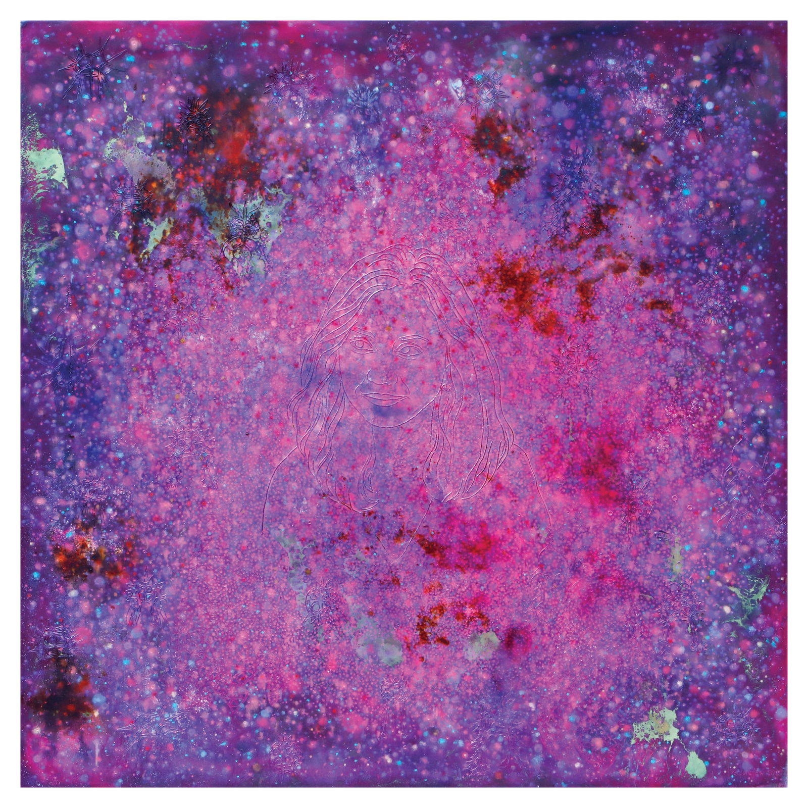 Geraldine Javier (b. 1970): Geraldine Javier (b. 1970)Our Faith.. Her Destinysigned and dated 2022 (lower rightand verso)colored pigments, encaustic on canvas36” x 36” (91 cm x 91 cm)