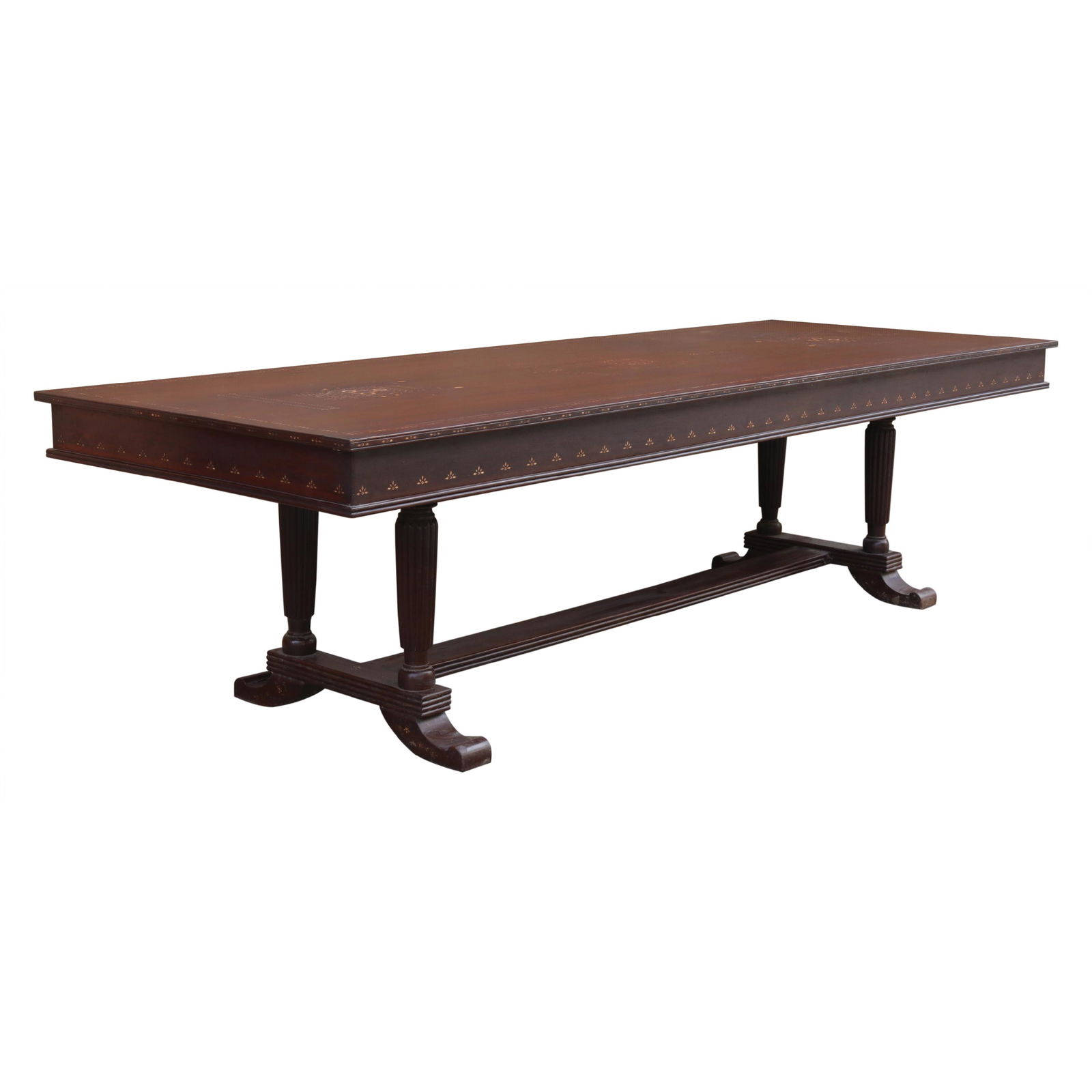 An Antique Dining Table: An Antique Dining Table3 pc narra-top,with recent lanite inlays,H: 32” (81 cm)L: 120” (81 cm)W: 43” (109 cm)