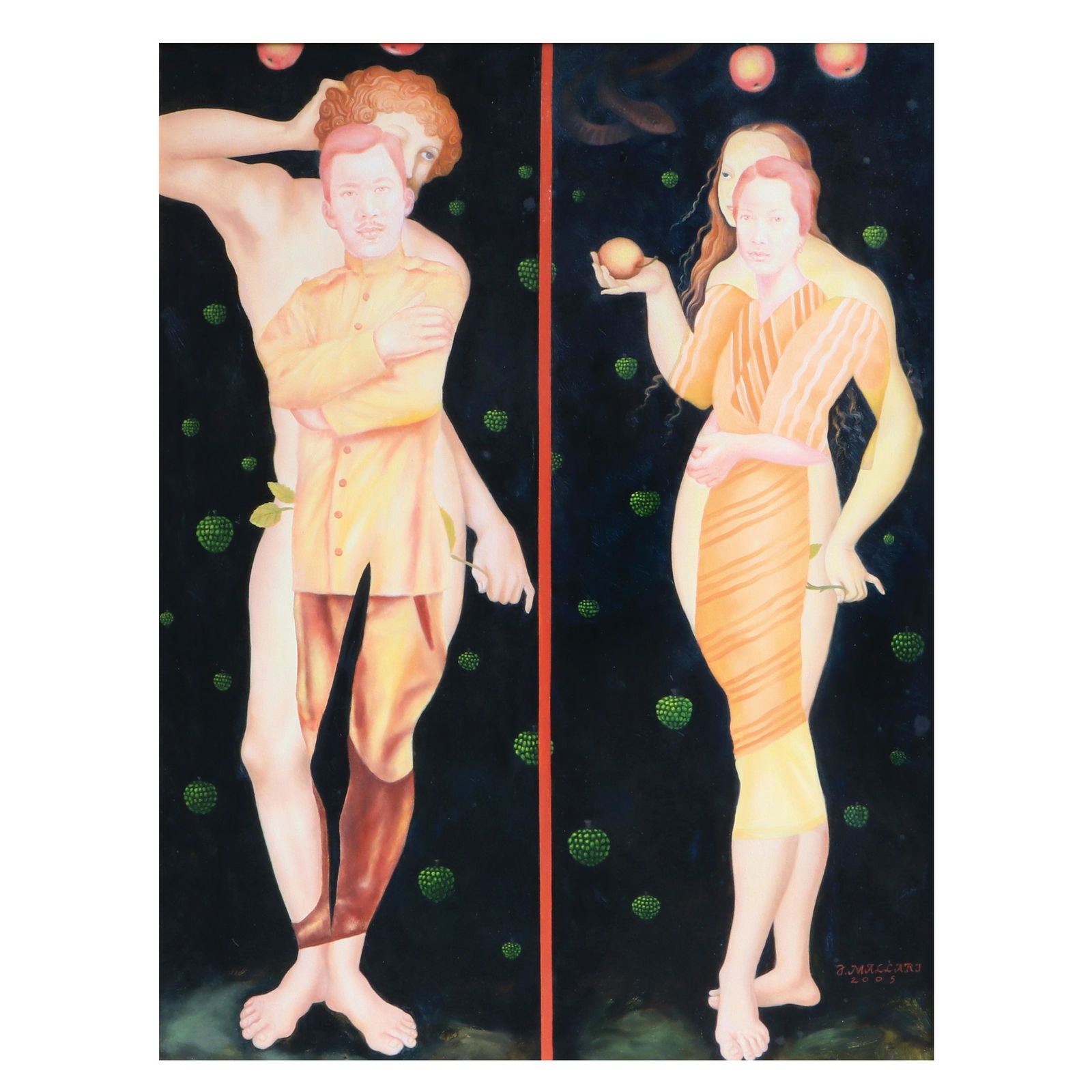 Joy Mallari (b. 1966) Postura: Postura signed and dated 2005 (lower right) oil on canvas 42" x 32" (107 cm x 81 cm) PROVENANCE: West Gallery, Quezon City Joy Mallariâ€™s figurative expressionist style is often linked with the