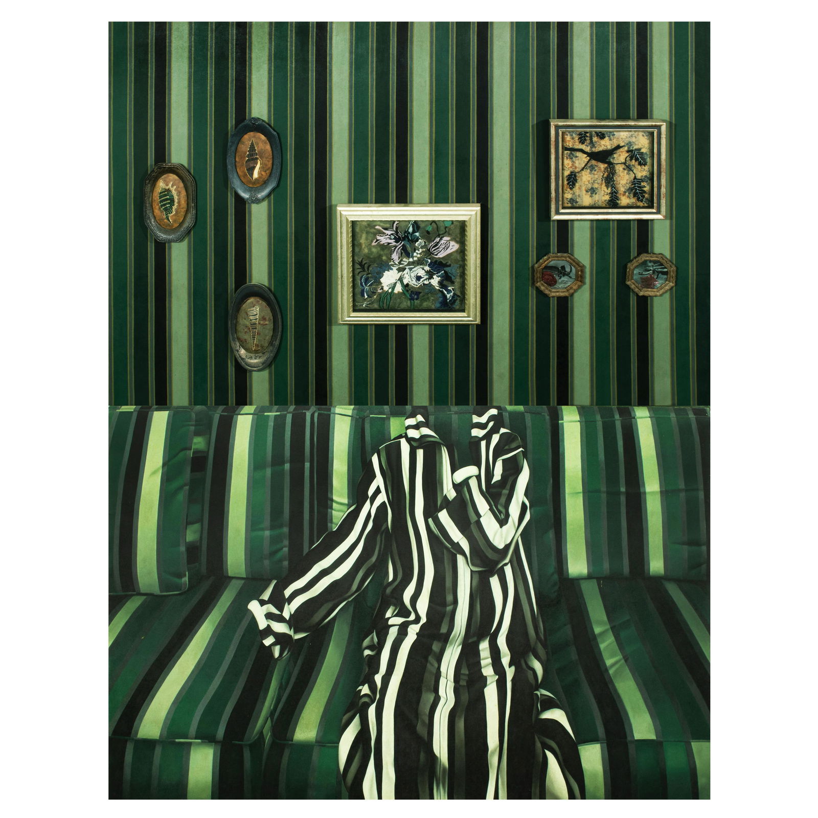 Geraldine Javier (b. 1970) Arrangement in Gray and Black (Diptych): Arrangement in Gray and Black (Diptych) dated 2008 metallic tray and oil on canvas 108" x 84" (274 cm x 213 cm) PROVENANCEFinale Art File, Makati City EXHIBITEDValentine Willie Fine Art, Green Comes f