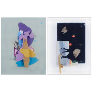 Yasmin Sison (b. 1972): a) Mrs A & Mrs B’s Rooms Bsigned and dated 2018 (lower right)watercolor and collage onwatercolor paper12” x 9” (30 cm x 23 cm) b) Coordinates for Coloring 8signed and dated 2018