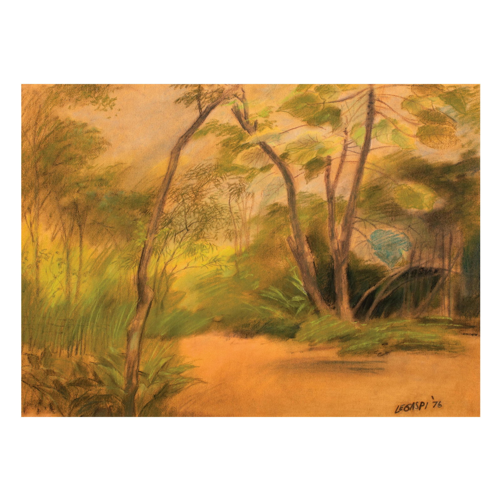 Cesar Legaspi (1917 - 1994): PROPERTY FROM THE COLLECTION OF A DISTINGUISHED COUPLECesar Legaspi (1917 - 1994)Landscapesigned and dated 1976 (lower right)pastel on paper18" x 24" (46 cm x 61 cm) Cesar Legaspi was color bli