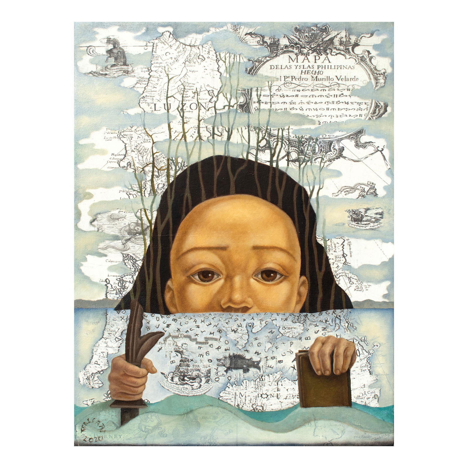 Joy Mallari (b. 1966): Tagatala signed and dated 2020 (lower left) oil and mixed media 24" x 18" (61 cm x 46 cm) Accompanied by a certificate issued by PintÃ´ Art Museumconfirming the authenticity of this lot Joy Mallari�