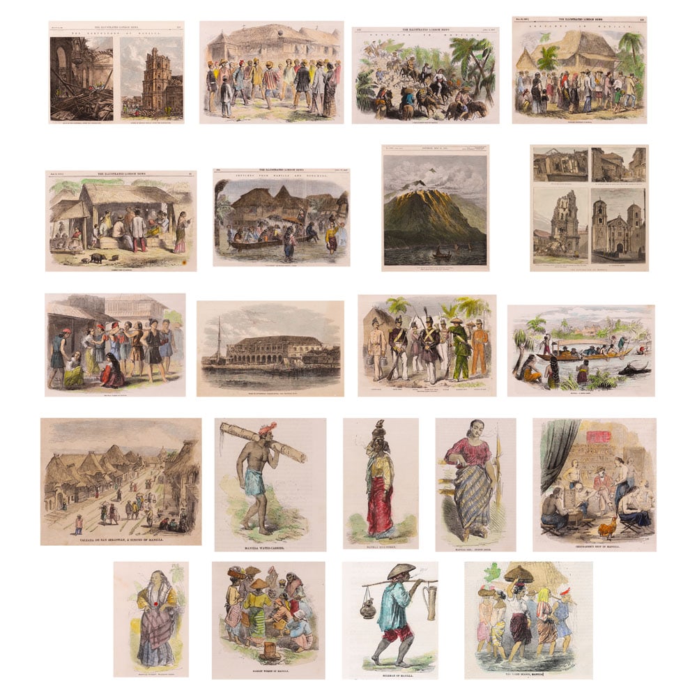 A Group of 19th Century "The Illustrated London News": hand coloured woodblock engravinga.) 7 1/4" x 9 3/4" (18 cm x 25 cm)b.) 6 1/2" x 9 3/4" (17 cm x 25 cm)c.) 7" x 9 3/4" (18 cm x 25 cm)d.) 7" x 9 3/4" (18 cm x 25 cm)e.) 6 3/4" x 10" (17 cm x 25 cm)f.)