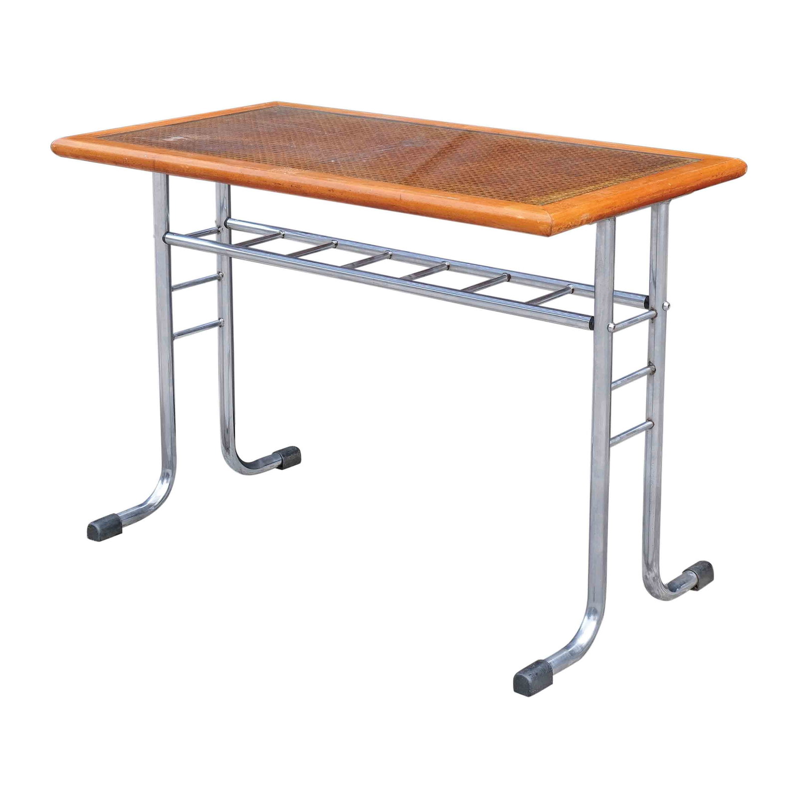 A Solohiya Weave Desk: steel and hardwood L: 35 1/2” (90 cm) W: 20 1/4” (51 cm) H: 25 1/2” (65 cm)