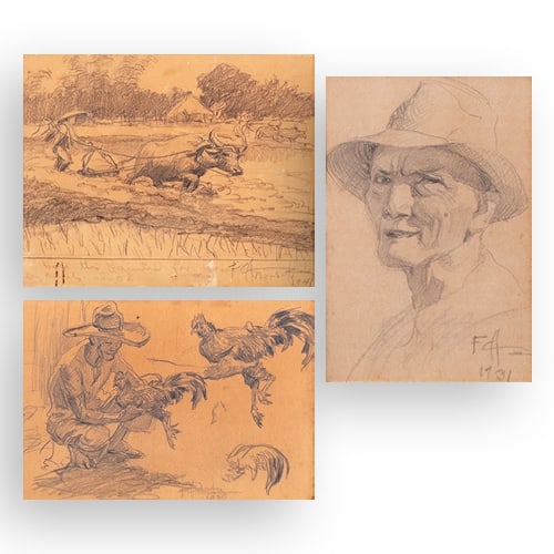Three Sketches by Fernando Amorsolo (1892 - 1972) - a.) Barrio Scene b.) Sabungero c.) Portrait of a (1 of 6)