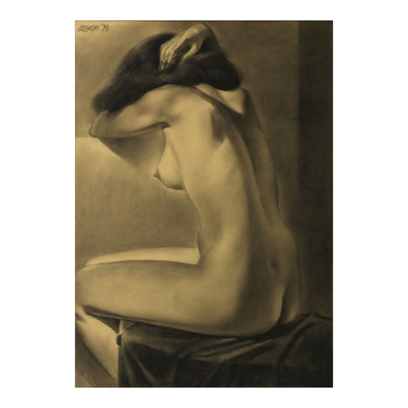 PROPERTY FROM THE DON J. ANTONIO ARANETA COLLECTION Cesar Legaspi (1917 - 1994): Nudesigned an dated 1979 (upper left)charcoal on paper28 1/4" x 20 1/2" (74 cm x 52 cm)