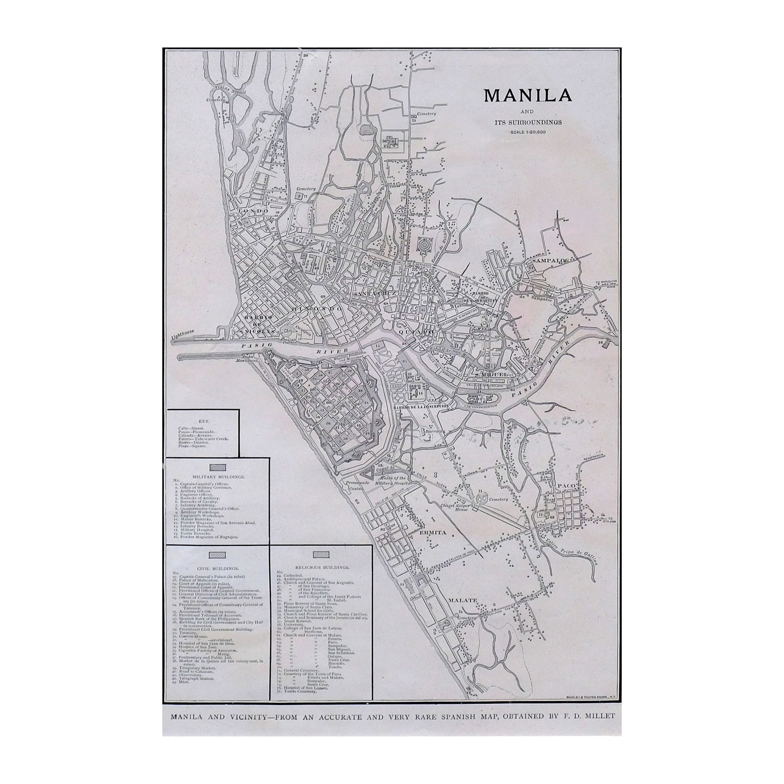 A Map of Manila And Its Surroundings: By Frank D. Millet / Bradley / Poate andpublished by Harper & Brothers, NewYork, 1899. Engraved map of Manila andVicinity from an accurate and very rareSpanish map, obtained by F.D. Millet,special