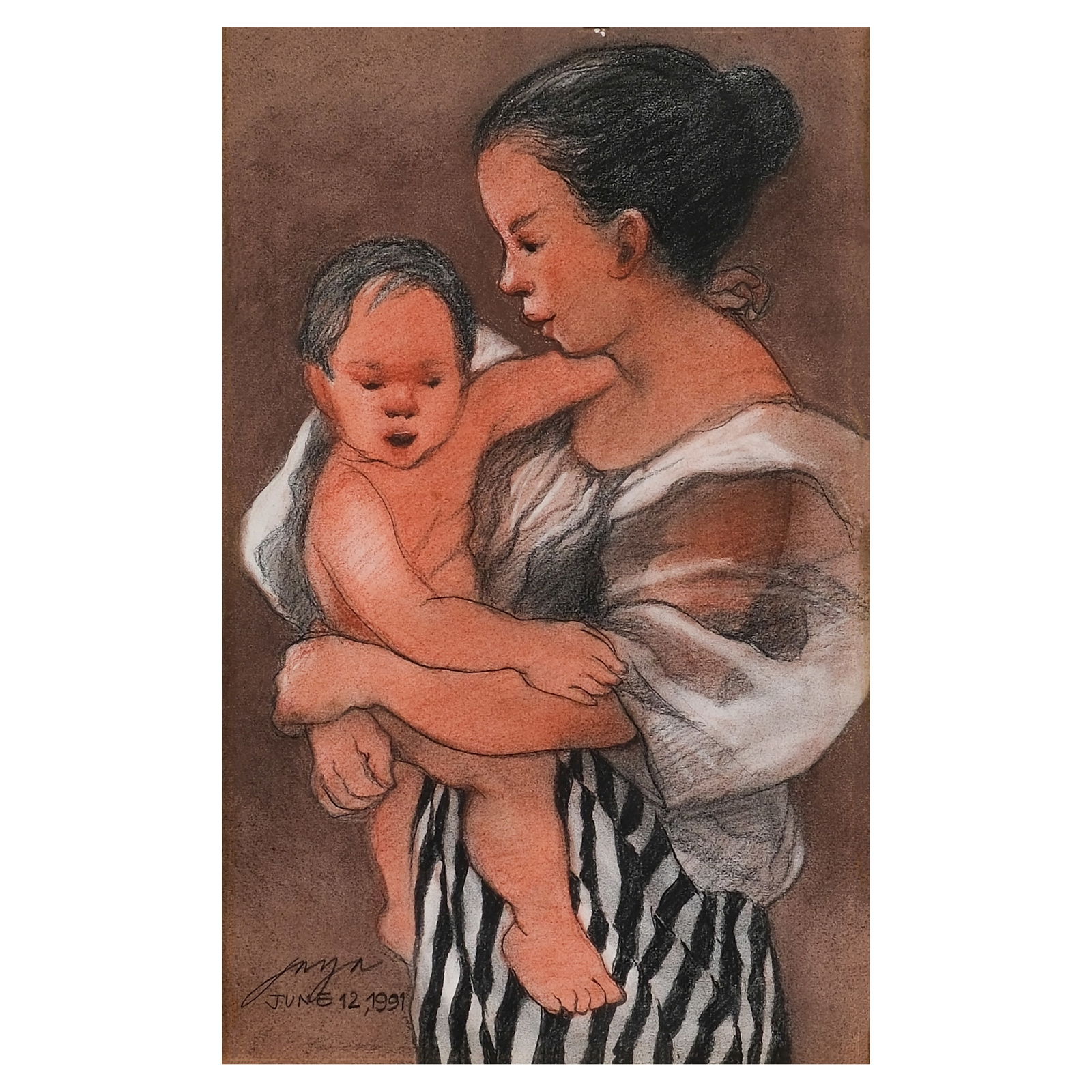 José Joya (1931-1995): Mother and Childsigned and dated 1991 (lower left)pastel on paper19" x 12" (48 cm x 30 cm) Accompanied by a certificate issued by Mrs. Josefa Joya-Baldovino confirming the authenticity of this