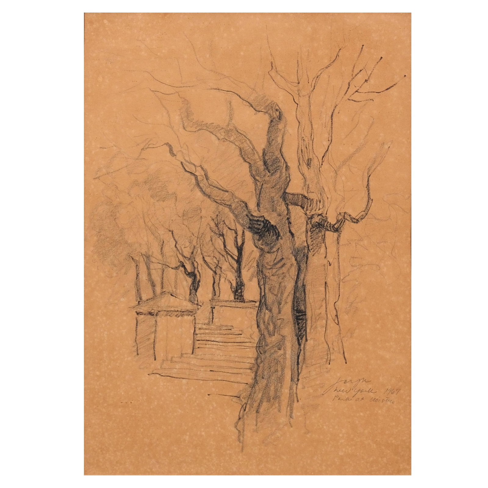 José Joya (1931-1995): " New York, Park at Cloisterssigned, dated and inscribed ""New York 1967 Park at Cloisters""pastel on paper16 1/4"" x 11 1/2"" (41 cm x 29 cm) Accompanied by a certificate issued by Mr. Alexand