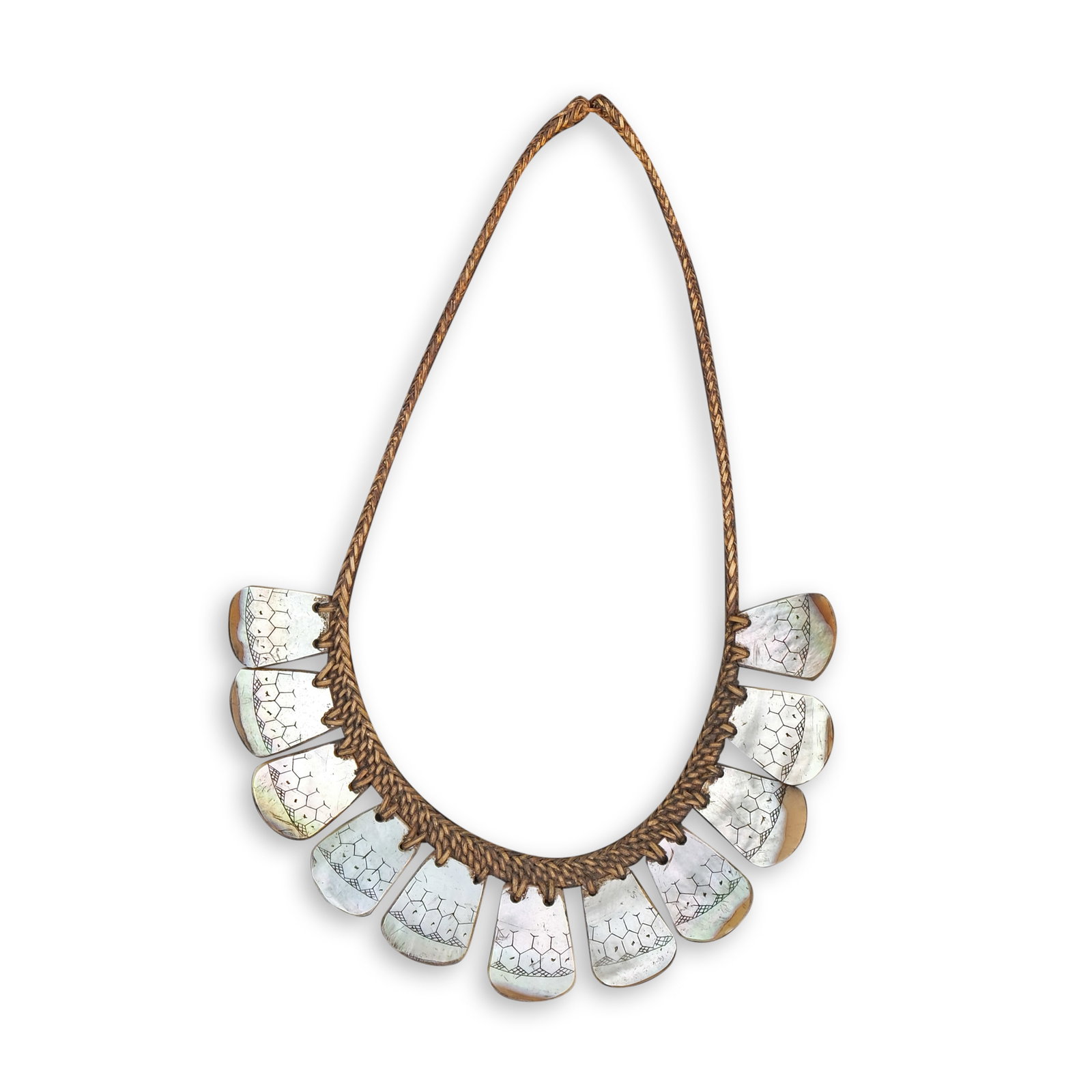 An Ifugao Necklace: mother of pearl and cane weaving D: 9 1/2” (24 cm)