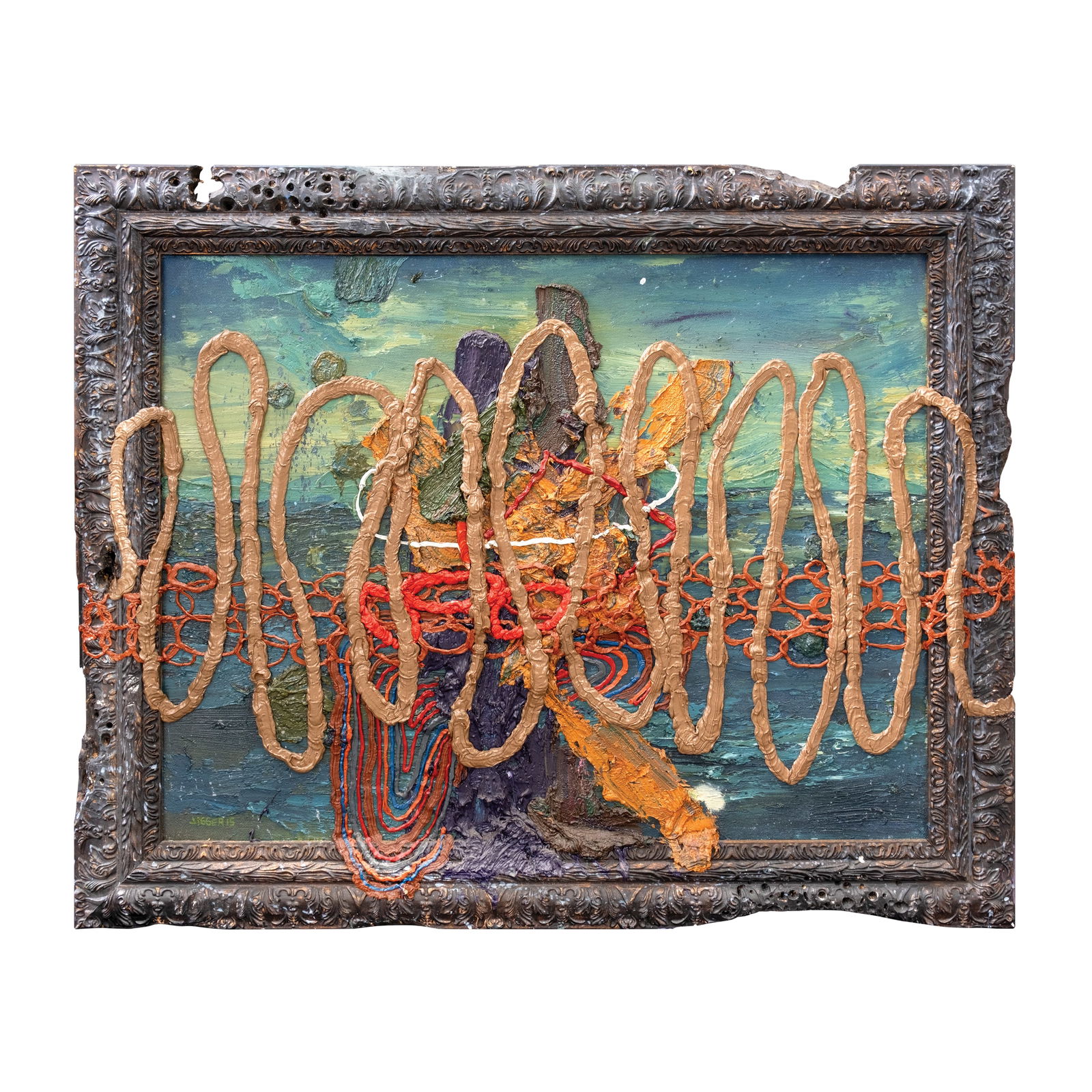 Jigger Cruz (b. 1984) - Untitled: Jigger Cruz (b. 1984)Untitled signed and dated 2015 (lower left)oil on canvas39" x 48 1/2" (99 cm x 123 cm) Provenance:Acquired directly from the artist by the present owner