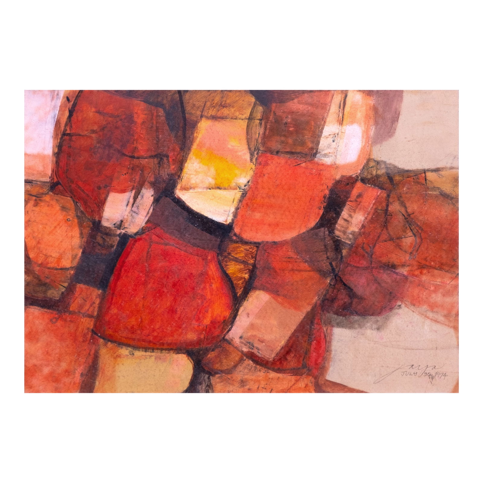 José Joya (1931 - 1995) - Kanlaon: Kanlaonsigned and dated July 30, 1974 (lower right and verso)oil 12” x 17” (30 cm x 43 cm) ProvenanceAcquired directly from the artist José Joya’s Kanlaon speaks to the majesty of both