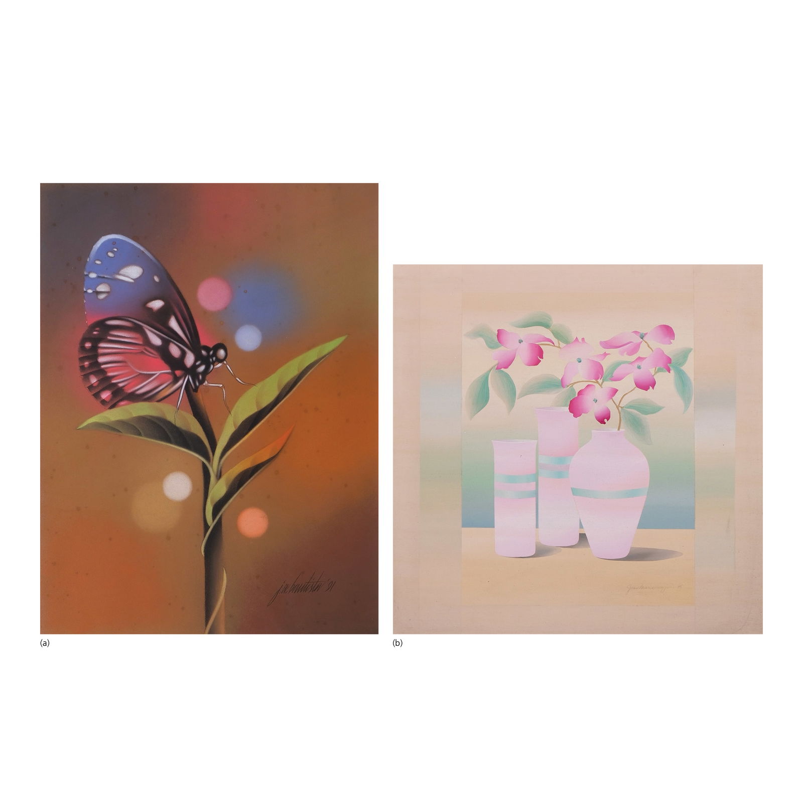A Pair of Artworks: John Wesley Bautista a.) Still life signed and dated 1981 (lower right) pastel on paper 24" x 18" (61 cm x 46 cm) Jean Marie Syjuco b.) Untitled signed and dated 1988 (lower right) pastel on paper 3