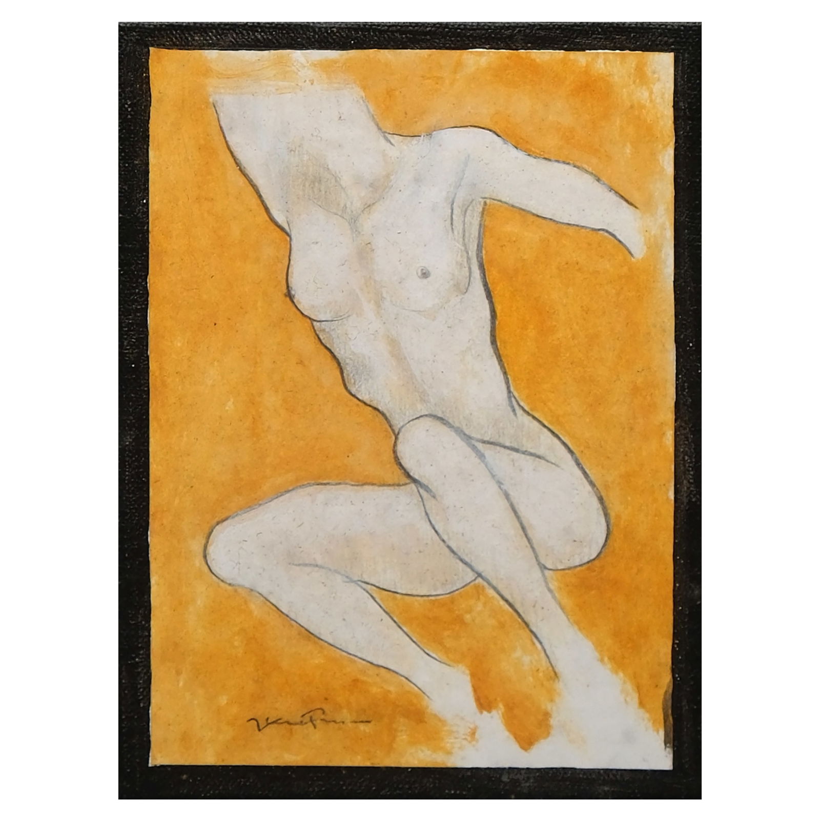 Ronald Ventura (b. 1973): Nude signed (lower left)mixed media on paper mounted on canvas6” x 4 1/2” (15 cm x 11 cm)