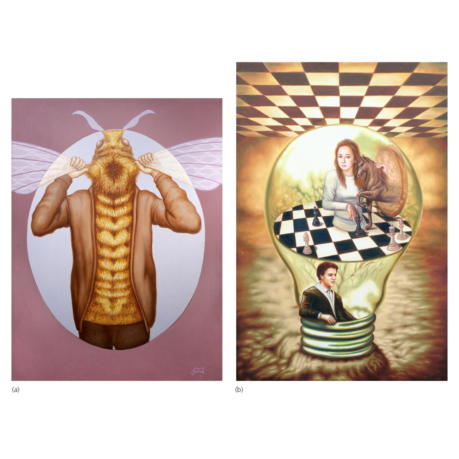 Cyril Turao: a.) Bee as Female Reproductive Organsigned and dated 2016 (lower right)oil on canvas48” x 36” (122 cm x 91 cm) b.) Untitledsigned and dated 2017 (lower right)oil on canvas72 1/4” x 4
