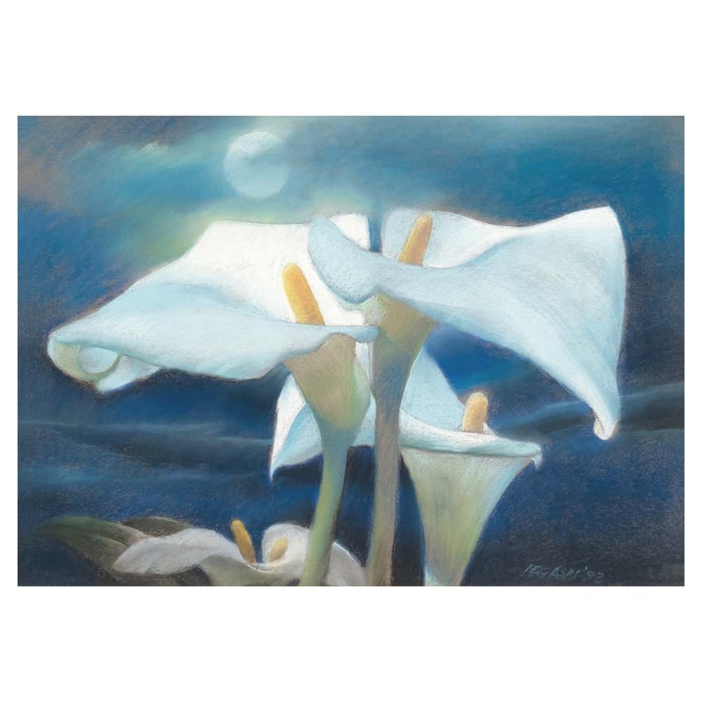 Cesar Legaspi (1917 - 1994): Callas in the Moonlightsigned and dated 1993 (lower right)pastel on paper14" x 20" (36 cm x 51 cm) Perhaps National Artist Cesar Legaspi’s prolific artistry knows no bounds. His artistic journey, sp