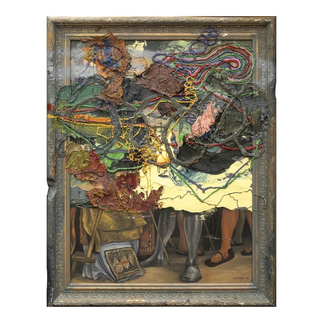 Jigger Cruz (b. 1984): Noise against the Flashsigned and dated 2012 (lower right)oil on canvas47" x 37" (119 cm x 94 cm) PROVENANCEGalerie Michael Haas, BerlinAcquired from the aboveSotheby's, Contemporary Art Day Auction,