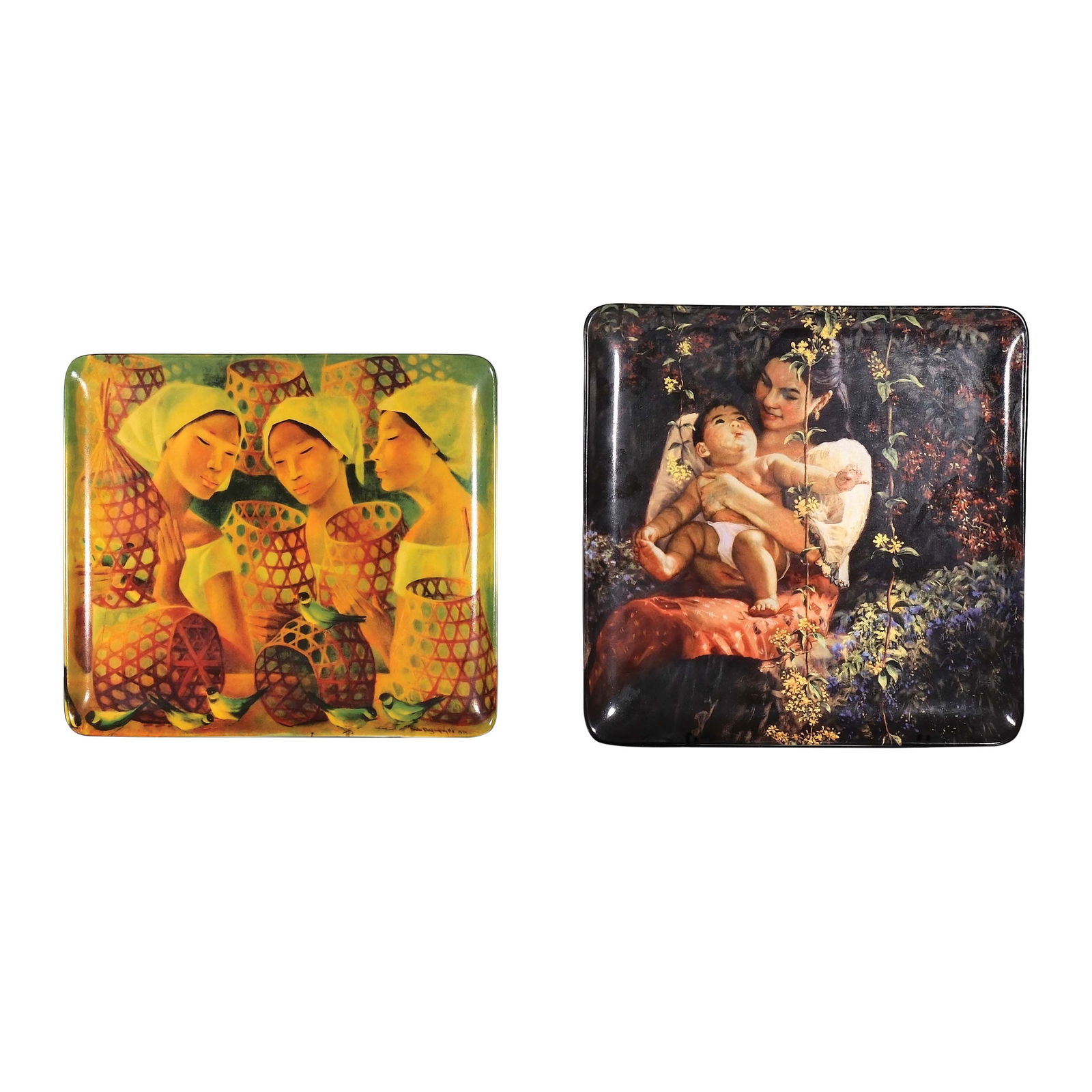 A Collection of Two Artist Plate: PROPERTY OF A DISTINGUISHED LADY a.) Anita Magsaysay-Ho (1914 - 2012)Tres Mariasedition: 1262/3000ceramic12” x 12” (30 cm x 30 cm) b.) Romulo Galicano (b. 1945)Morning Sunlightediti