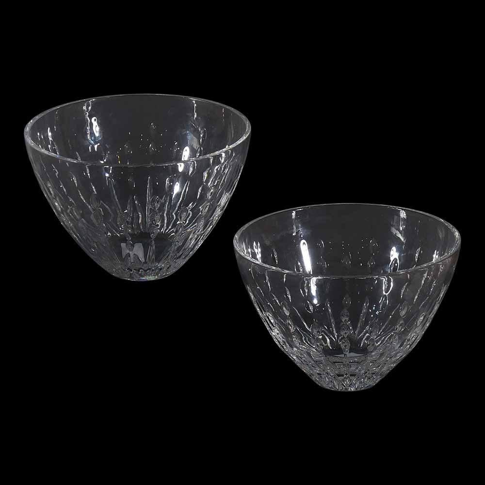 A pair of matching Monique Lhuillier Modern Love Crystal Serving Bowls with Vertical Cuts: H: 6 3/4” (17 cm)D: 10” (25 cm)