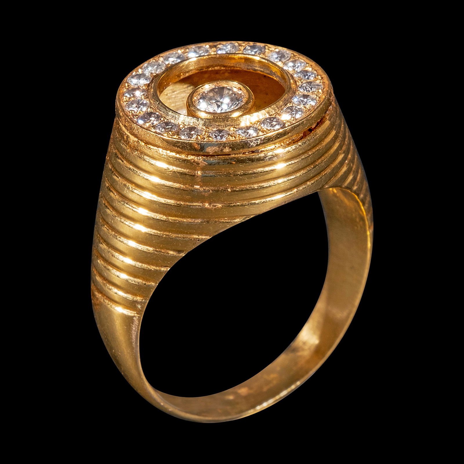 14kt Yellow Gold Gents Ring with Dancing Diamond Center (1 of 1)