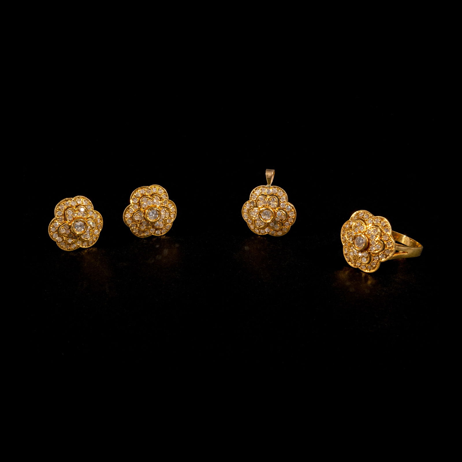 14kt Earrings, Ring and Pendant Set with Diamonds (1 of 1)